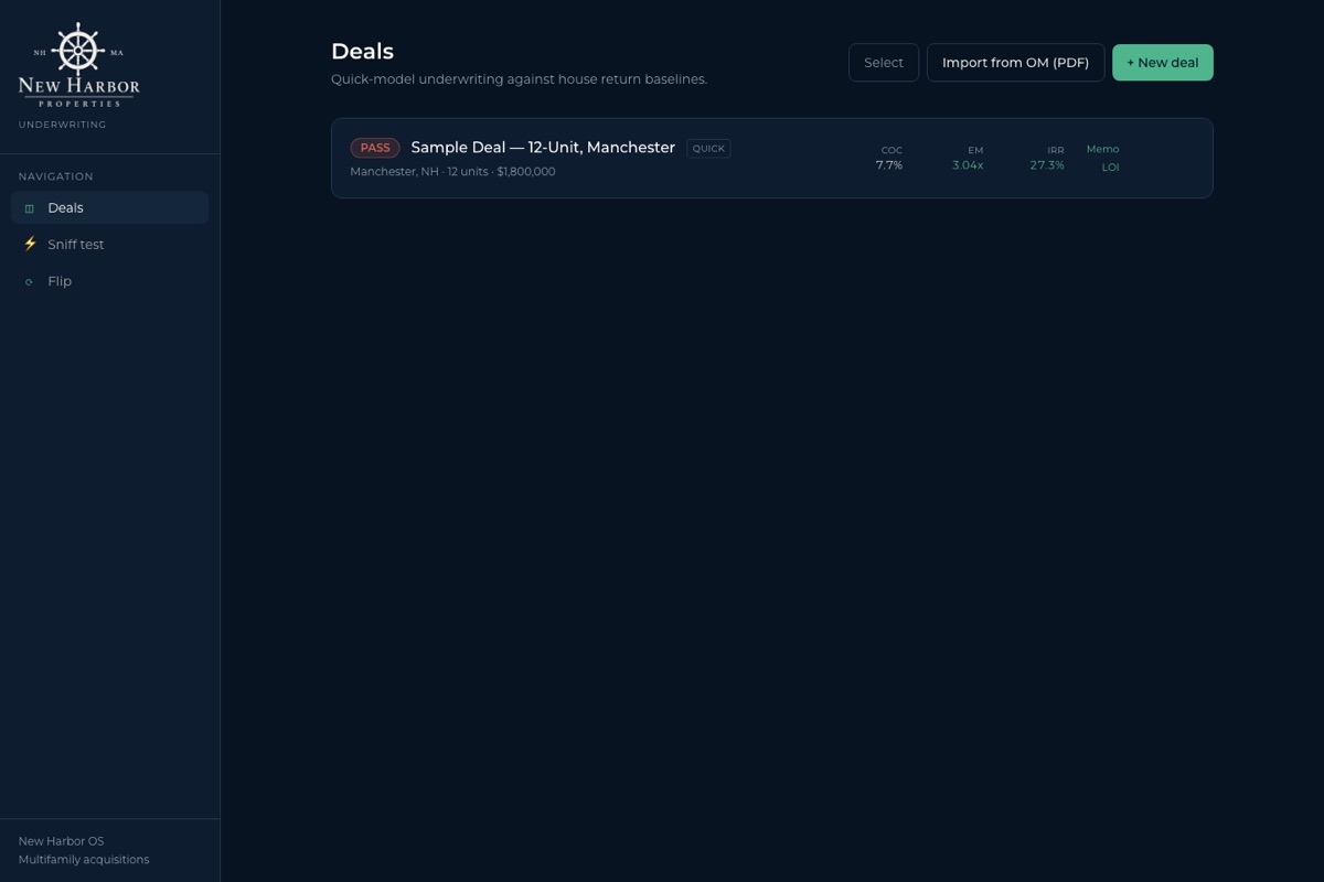 New Harbor underwriting app